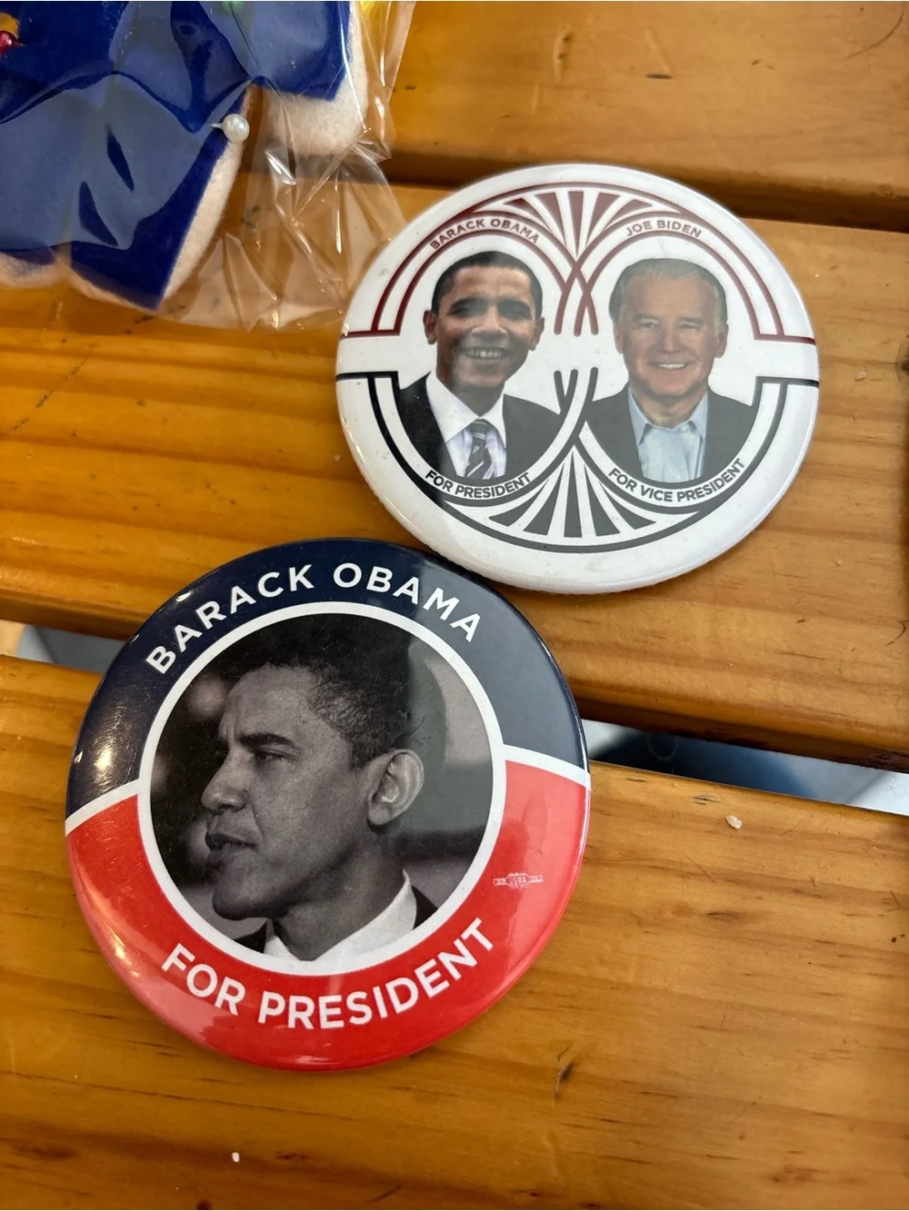 Lot of 2 Barack Obama Campaign Buttons - Red, White & Blue